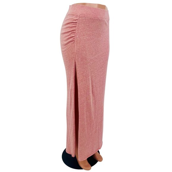 Free People Beach Pink Side Ruched & Slit Maxi Skirt | Coastal Boho Clean Girl M - Picture 6 of 16